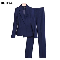 boliyae professional pants suits womens spring autumn blue elegant blazers and trousers office formal jacket ladies coat skirt