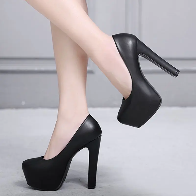 

Sexy Small Leather Shoes Women White Pumps Round Toe Platform Party Shoes For Lady 14 cm High Heels Bridal Pumps Woman Heel