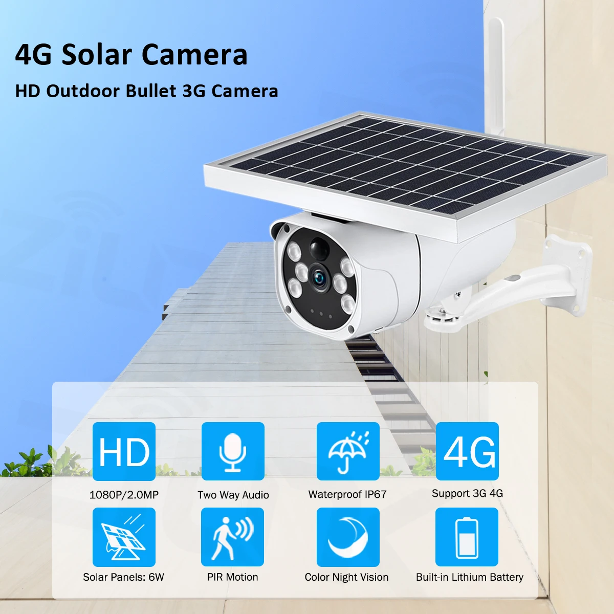 4G sim-карта Солнечная камера 1080P HD внешняя Встроенная литиевая батарея