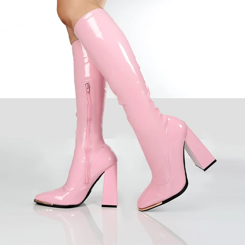 

Женские сапоги ботинки женские ботинки женские осень сапоги Женская обувь, Яркие Кожаные Сапоги на толстом каблуке с квадратным носком, сап...