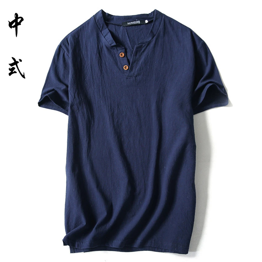 2021 летние топы в китайском стиле Мужская короткая рубашка с длинными рукавами