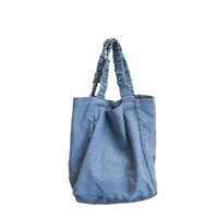 2022 new women denim shoulder bags large size book bags for girls vintage style folds women tote handbags drop shipping m727