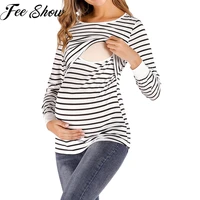 maternity striped long sleeve nursing tunic shirt tops for pregnant women breastfeeding t shirt pregnancy plus size clothing
