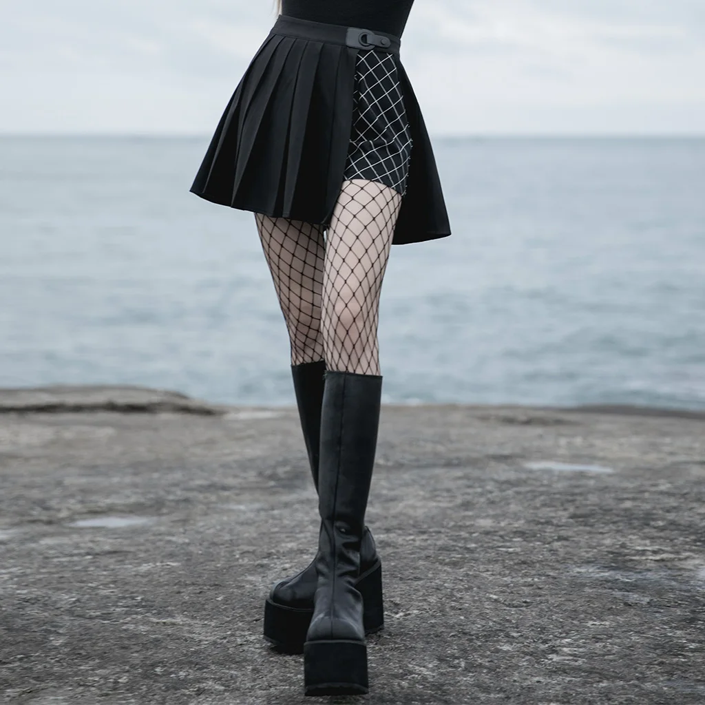 

Индивидуальная Повседневная клетчатая строченная юбка из двух частей, Женская игривая юбка-трапеция в стиле панк, плиссированная юбка в ст...