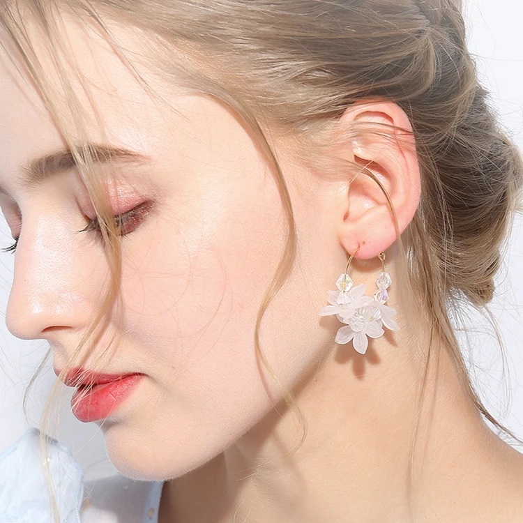 2019 корейские Цветочные серьги белые Кристальные круглые Висячие для женщин