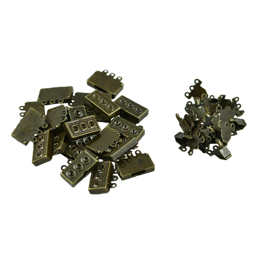 

20pcs Metal Brass Filigree Box Clasp, 3 Strand Rectangle, 18mm, 5 Color Tone