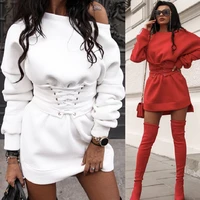 womens skirts street shooting autumn and winter long sleeved fleece jacket belt straps waist waist loose mid length skirt
