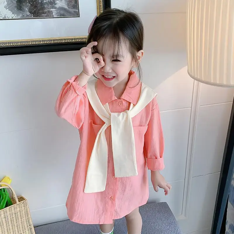 

Girls Spring and Autumn Fashion Shirts 2021 New Korean Style Children's Long-sleeved Autumn Clothes Baby Mid-length Loose Top
