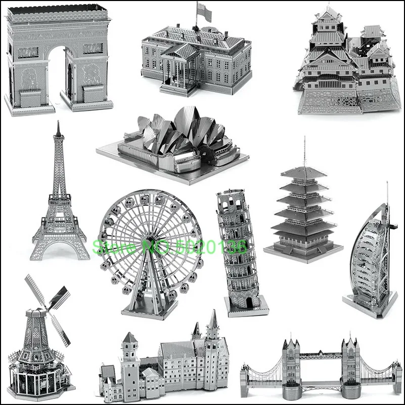 Архитектура 3D металлические Пазлы всемирно известный зданий Эйфелева Башня Биг