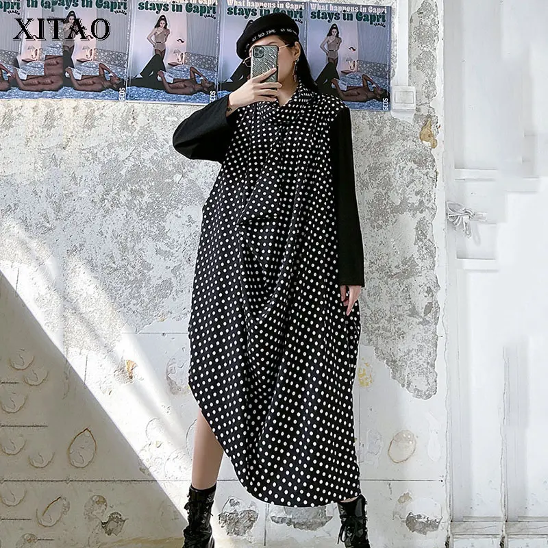 Платье XITAO женское шифоновое с длинным рукавом в горошек|Женские платья| |