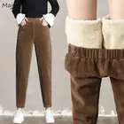 Женские вельветовые шаровары Ulzzang, повседневные винтажные свободные брюки с высокой талией, утепленные бархатные штаны в стиле ретро, зима 2019