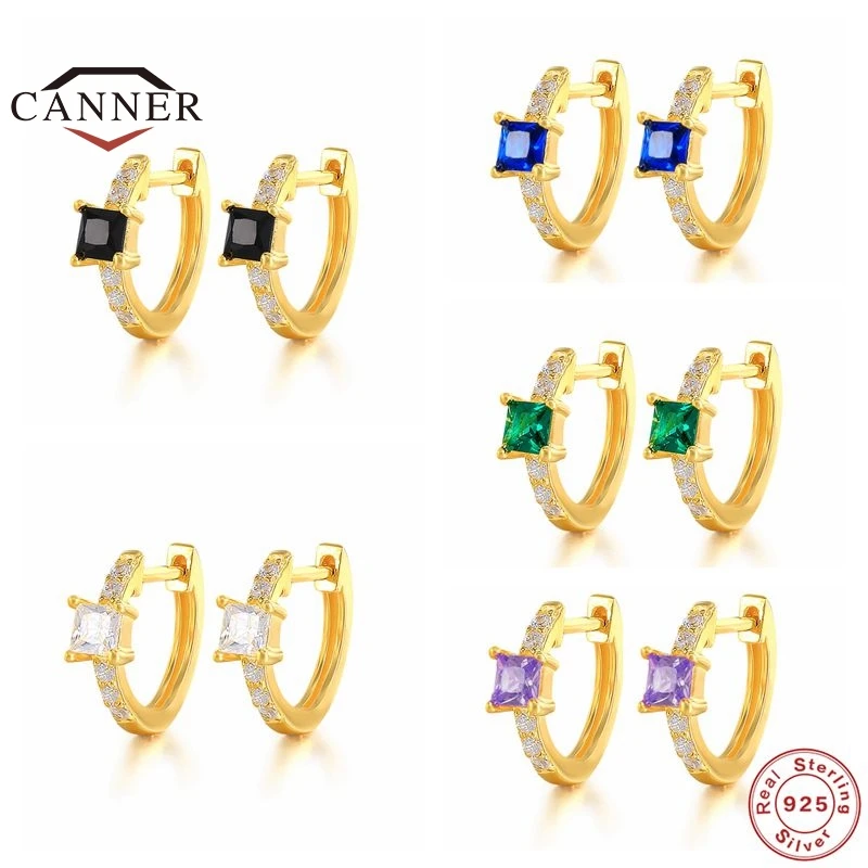 

CANNER 925 Sterling Silver Hoop Earrings for Women Color Zircon CZ Piercing Round Earring Ear Buckle Jewelry Pendientes Brincos