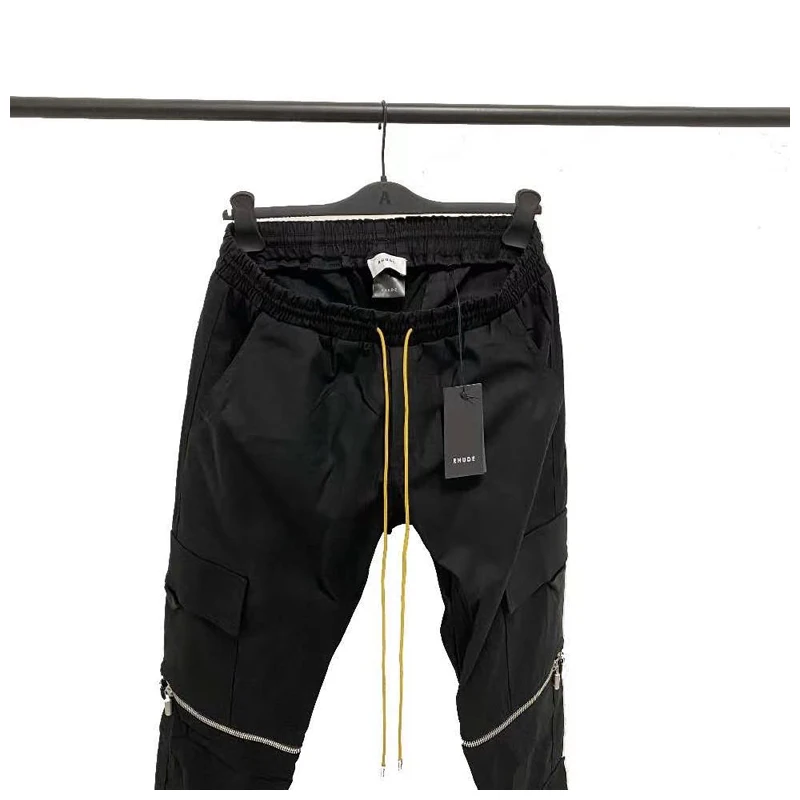 

Rhude zipper pocket hip-hop loose trousers men's drawstring high street punk style trendy work casual pants 2020 winter New