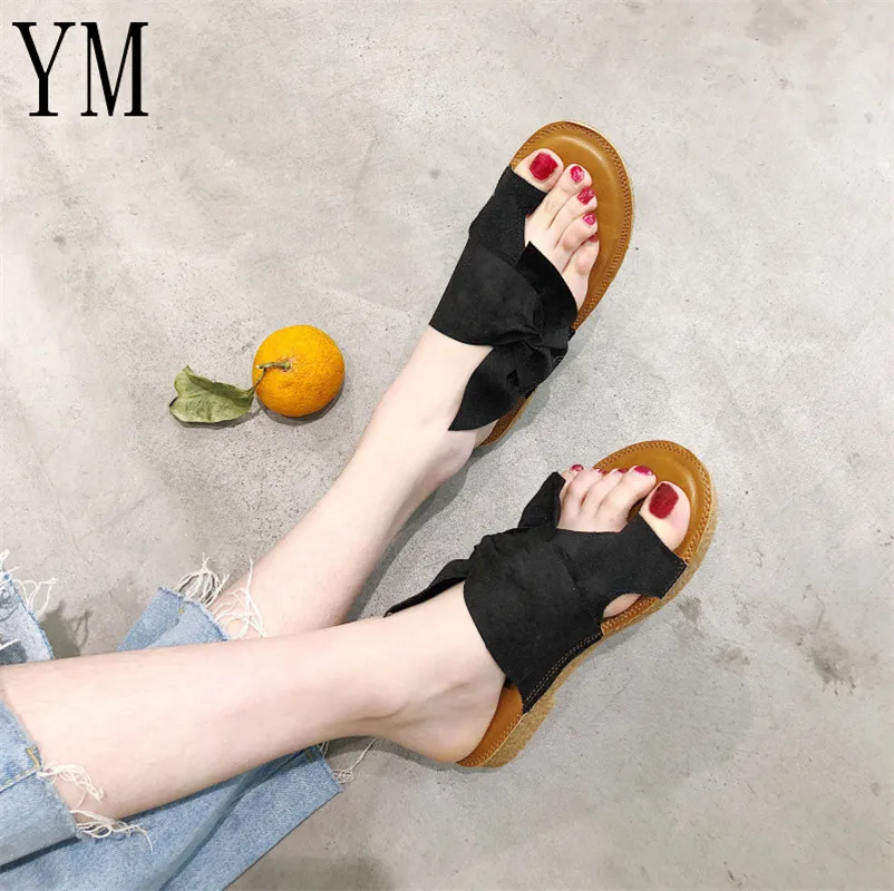 Сандалии женские с бантом пляжные шлепанцы для дома и улицы модные лето