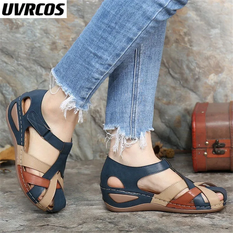 

2022 Shoes Women Sandals Non-Slip Wedges Slippers Ladies Round Head Sandals Gladiator Platform Beach Female Flats Plus Size