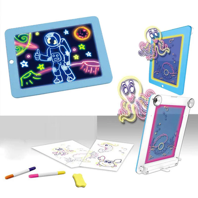 Cloudro 3D LED Drawing Mat Set Large Painting Writing Board Glowing In Dark Magic Pen Educational Toy Gift | Дом и сад