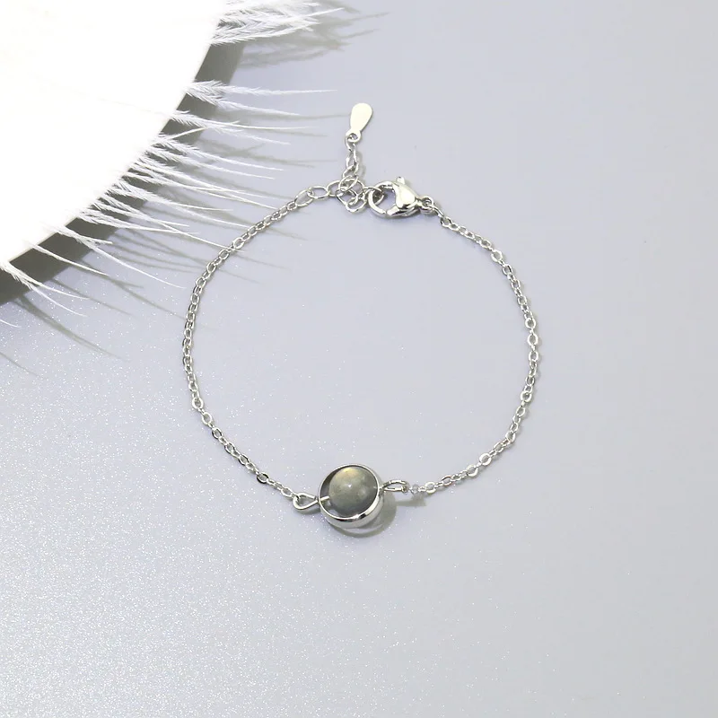 

925 Sterling Silver Round Moonstone Charm Bracelet For Women Bracelet &Bangle Wedding Jewelry Birthday Party Gift SL377