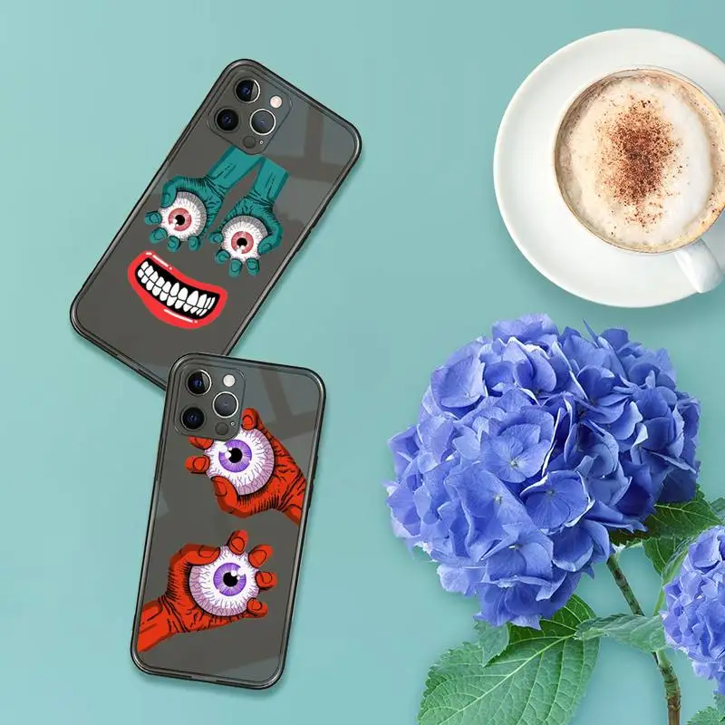 

Horror theme eyes hands Phone Case For iPhone 7 8 11 12 X XS XR MINI Pro Max Plus Retro Black Grey clear transparent