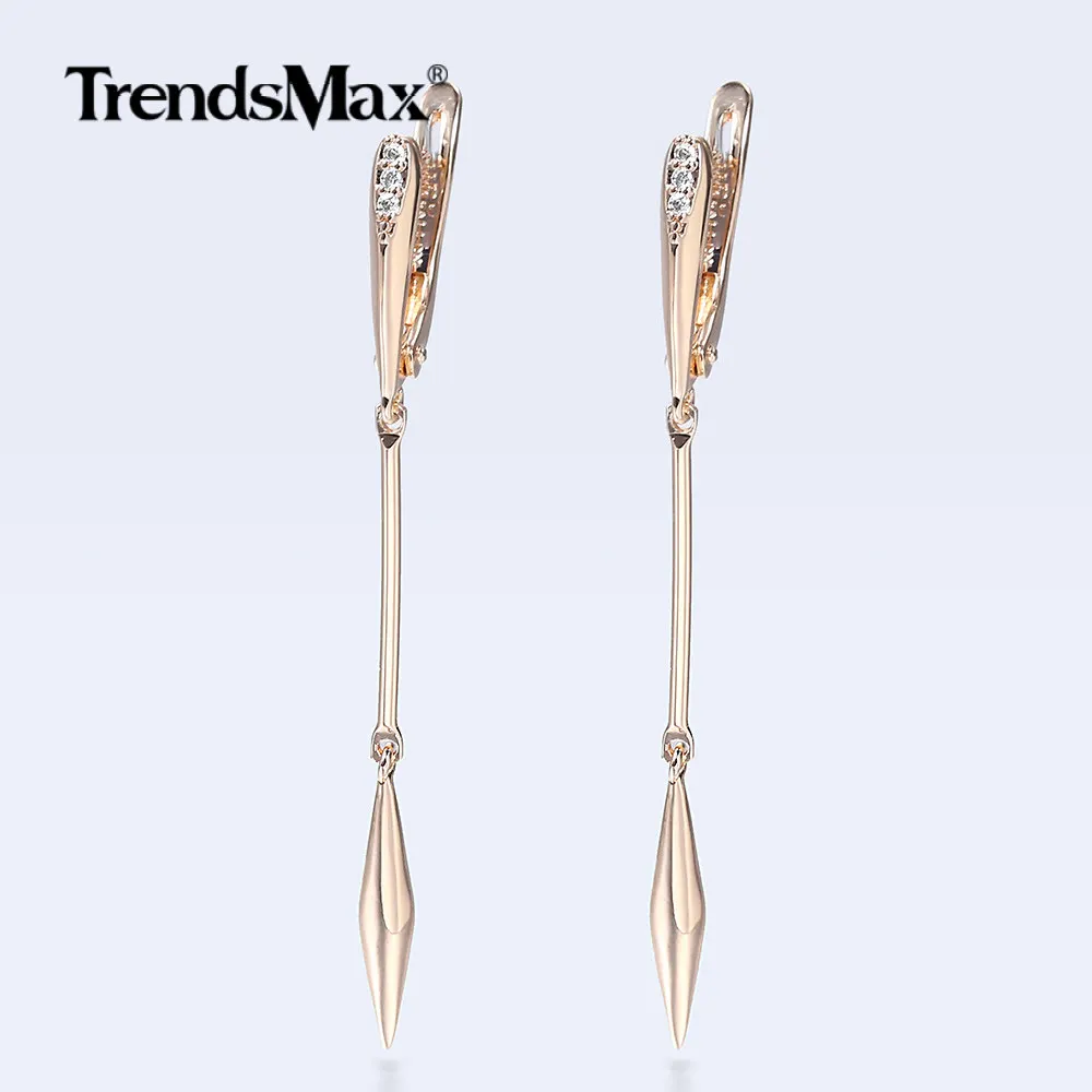 Маленькие Кристальные длинные висячие серьги 585 розовое золото Висячие для