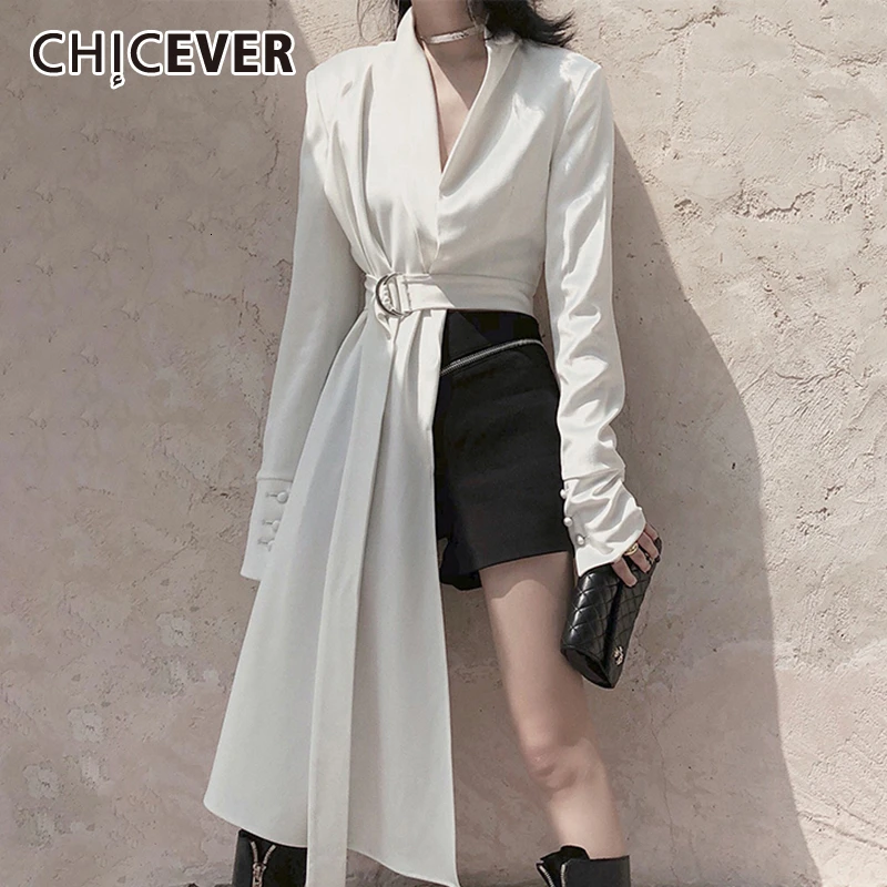 CHICEVER белые Асимметричные куртки для женщин v-образный вырез длинный рукав