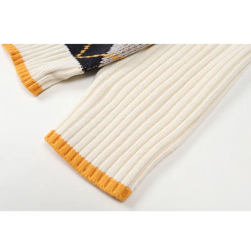 Винтажный Ромбический кардиган с геометрическим рисунком свитер Женская