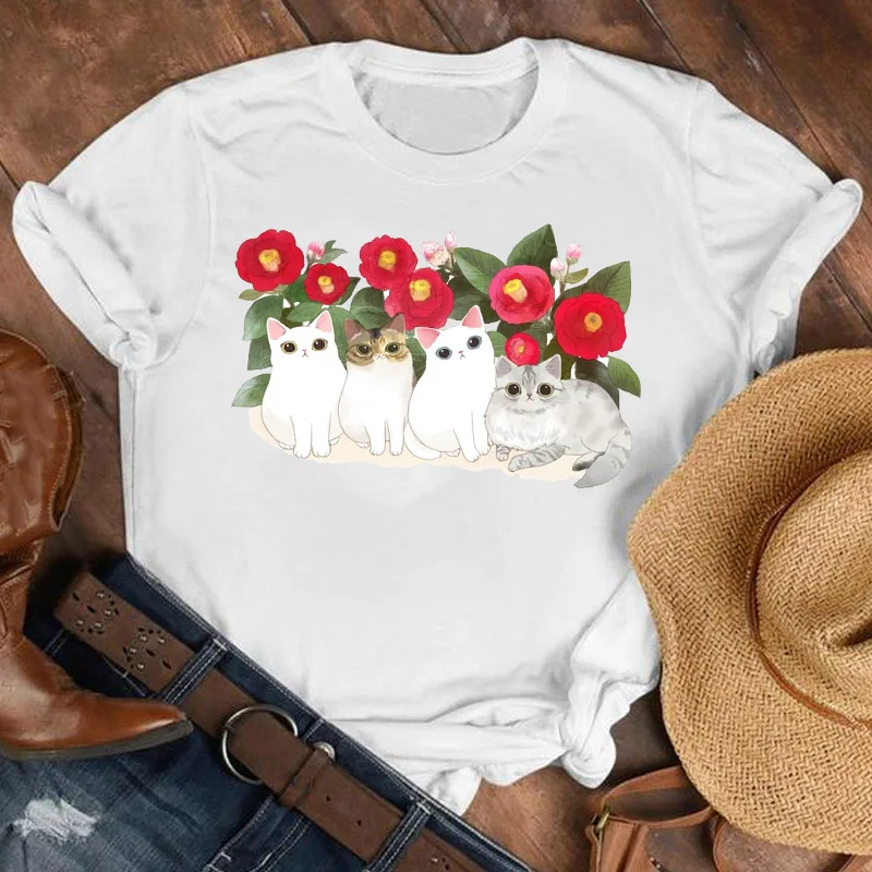 

Женская футболка с рисунком, повседневные летние футболки с рисунком из мультфильмов, высокая одежда, белая футболка с милым рисунком, цвет...