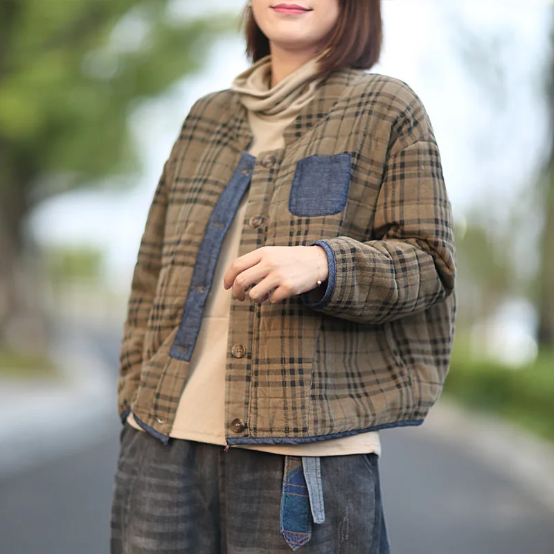 Женские парки с длинным рукавом в клетку зима-осень 2019 свободные кордуория