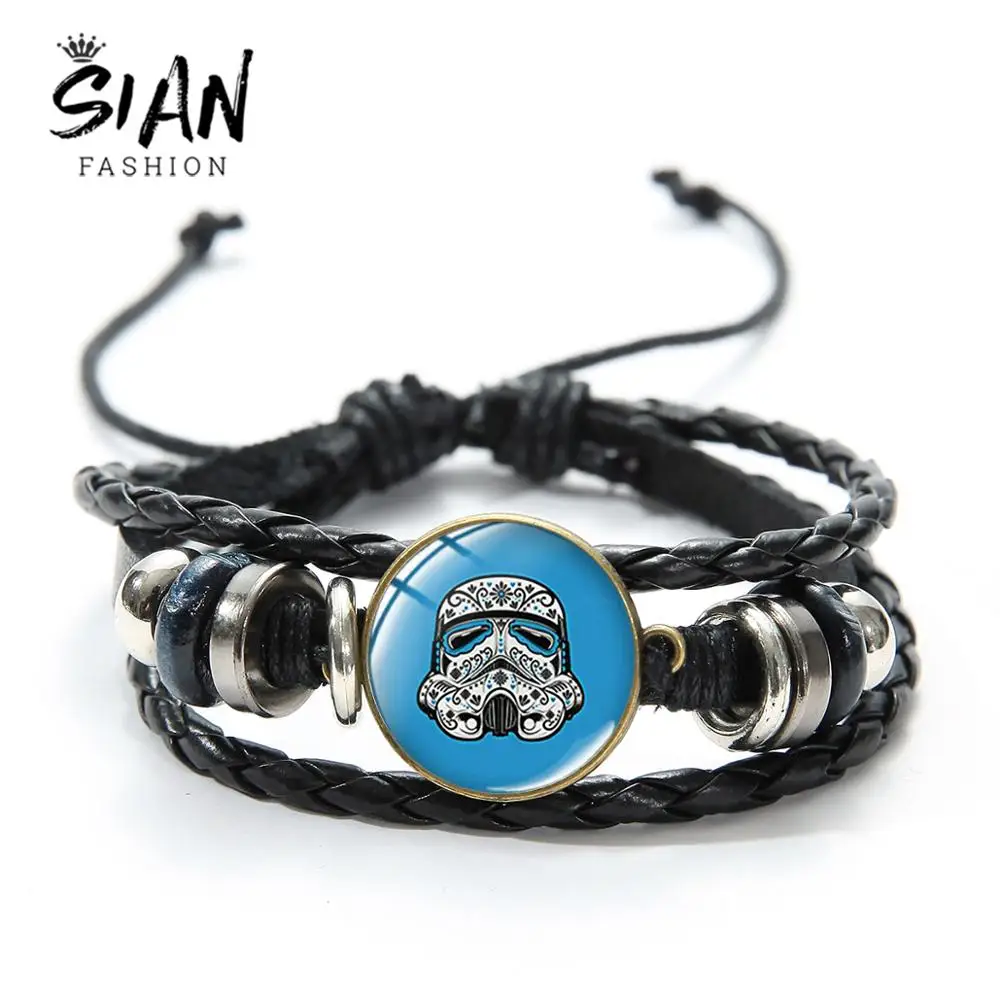 SIAN Sugar Skull Flower Photos Glass Gem Bracelet Day of The Dead Mexican Festival Celebrate Charm Multilayer Leather Bracelets | Украшения