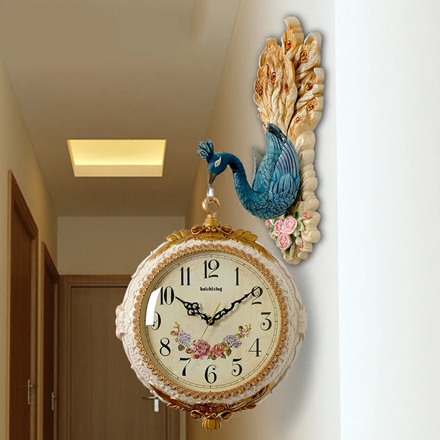 3d Роскошные большие настенные часы Павлин металлические домашний декор