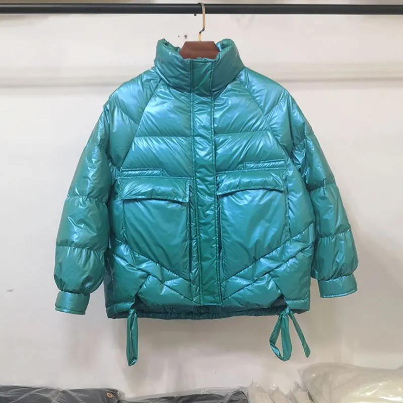 

Short Jacket Women 2020 New Loose Stand collar Down Coat Korean Fashion Glossy Thick Winter Down Jackets Female Casual Parka 114
