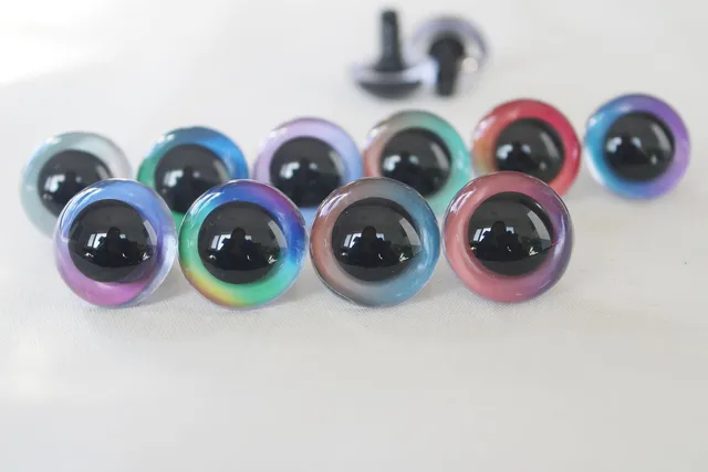 HTHAU New Rainbow eyes--3D Glitter Safety Eyes for Making Doll /Toy Eyes  with Washer (Color: Mixed Color, Size: 18mm)