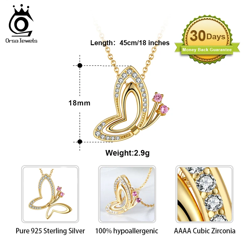 ORSA JEWELS Летающая бабочка 2 способа носить женское ожерелье с подвеской для девочки