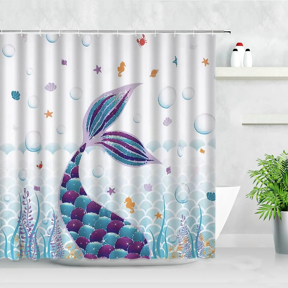 

Набор штор для душа FILMILIL с мультяшным изображением хвоста русалки, морской черепахи, рыбной чешуи, шикарный домашний декор, экраны для ванно...