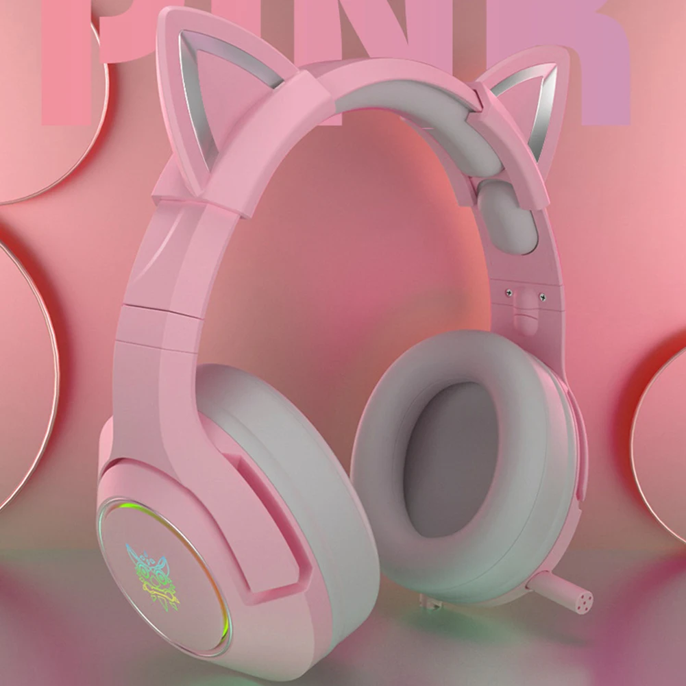 

Removable Cat Ears Cute Game Headphone With Microphone LED Light Stereo For PC Laptop Noise Canceling Ergonomic Surround Sound