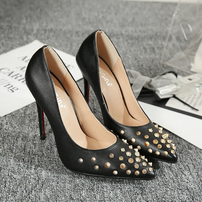 

Peep Toe Nude Casual Heels Lace-Up 2021 Fine Heeled Shoes Slip On Branded Pumps Rivets Shallow Mouth Sandals Ladies Comfortable