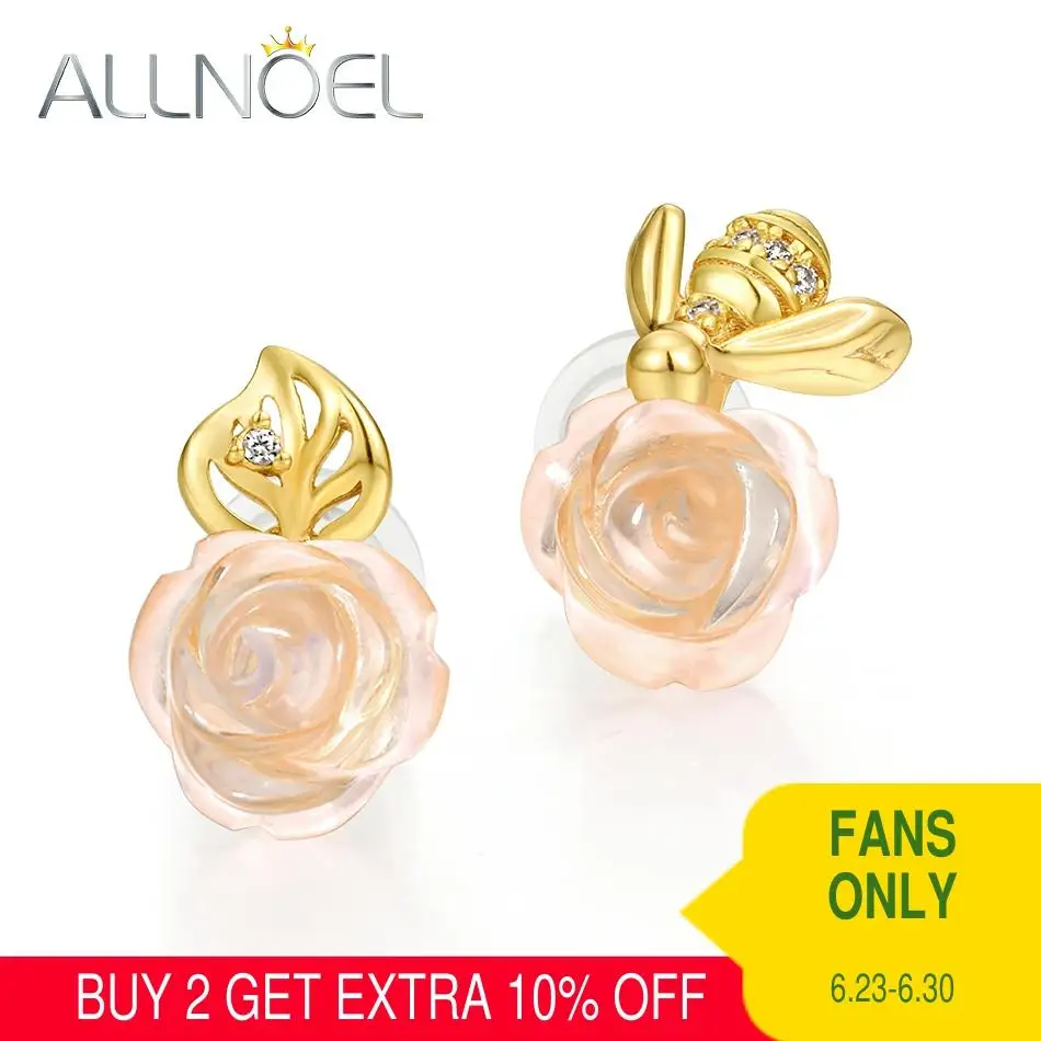 

ALLNOEL 925 Sterling Silver Earrings For Women 100% Natural Rose Quartz 5A White Zircon Gem Diamond Earrings Wedding Jewelry New