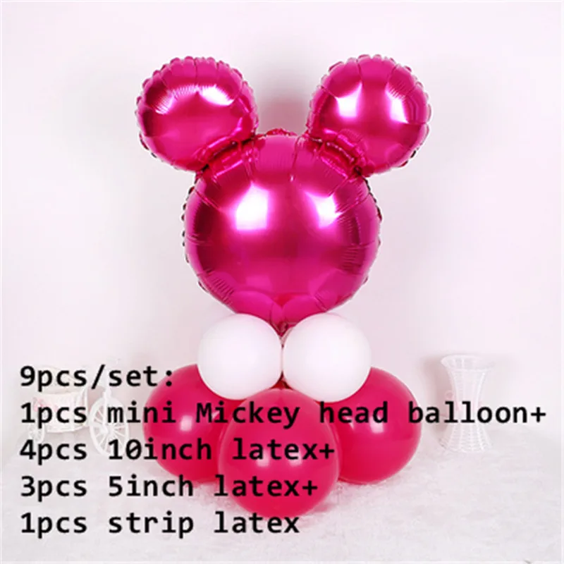 9pcs set 1 Минни Микки Маус голова фольги вертикальные шары гелий мультфильм Микки шары День рождения украшения детский душ - Цвет: 9pcs set 1