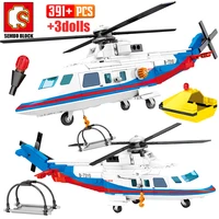 sembo 391pcs city police helicopter model building blocks military emergency rescue plane figures bricks toys for children