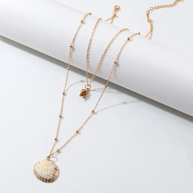 Beach Chic Double Layer Natural Shell Conch Necklace For Women European Simple Starfish Sweater Chain for Travel N225 | Украшения и