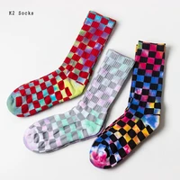 tie dye plaid men and women socks cotton colorful vortex fluorescence fashion hiphop skateboard bright personality girl sockings
