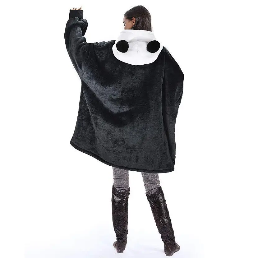 

Women Oversized Blanket Sweatshirt Super Soft Wearable Sherpa Lining Hoodies with Animal Ears and Warm Front Pocket Pullover