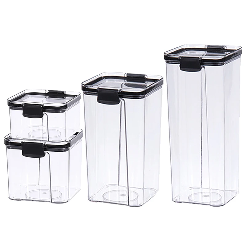 

Airtight Pantry & Kitchen Storage Containers 4 Square Plastic Food Containers with Lids(460/700/1300/1800Ml) Stackable