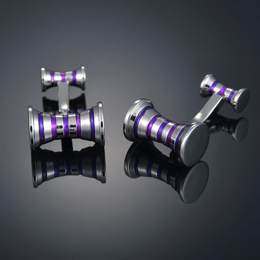 

Новинка, роскошные фиолетовые запонки для мужчин, брендовые дизайнерские гантели, высококачественные Серебристые запонки, запонки для сва...