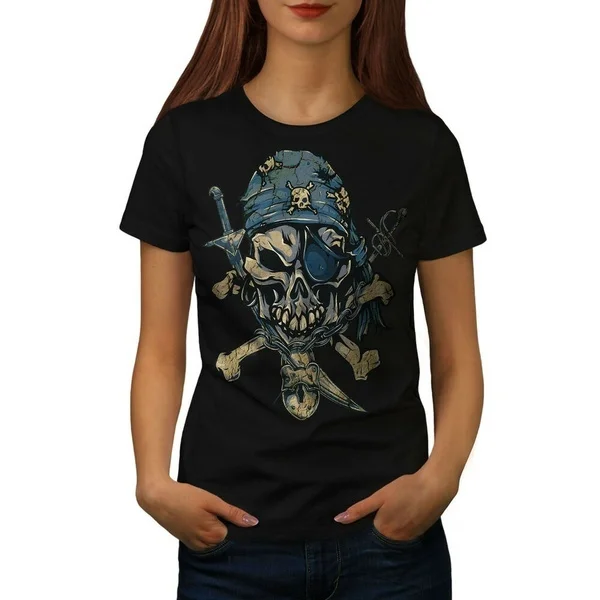 

Wellcoda Pirate Skeleton Womens T-shirt, Crossbones Casual Design Printed Tee