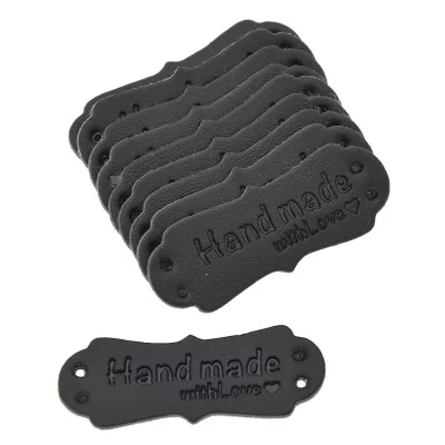10pcs black Индивидуальная Стеганая Кожаная этикетка ручной работы для одежды Декор джинсовые мешки обувь бирки для аксессуаров - Цвет: 10pcs black