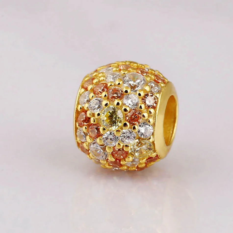 

Authentic S925 Silver Bead Charm fit Lady Bracelet Bangle Golden Mix Pave Charm Shine & Multi-Colored CZ Lady DIY Jewelry