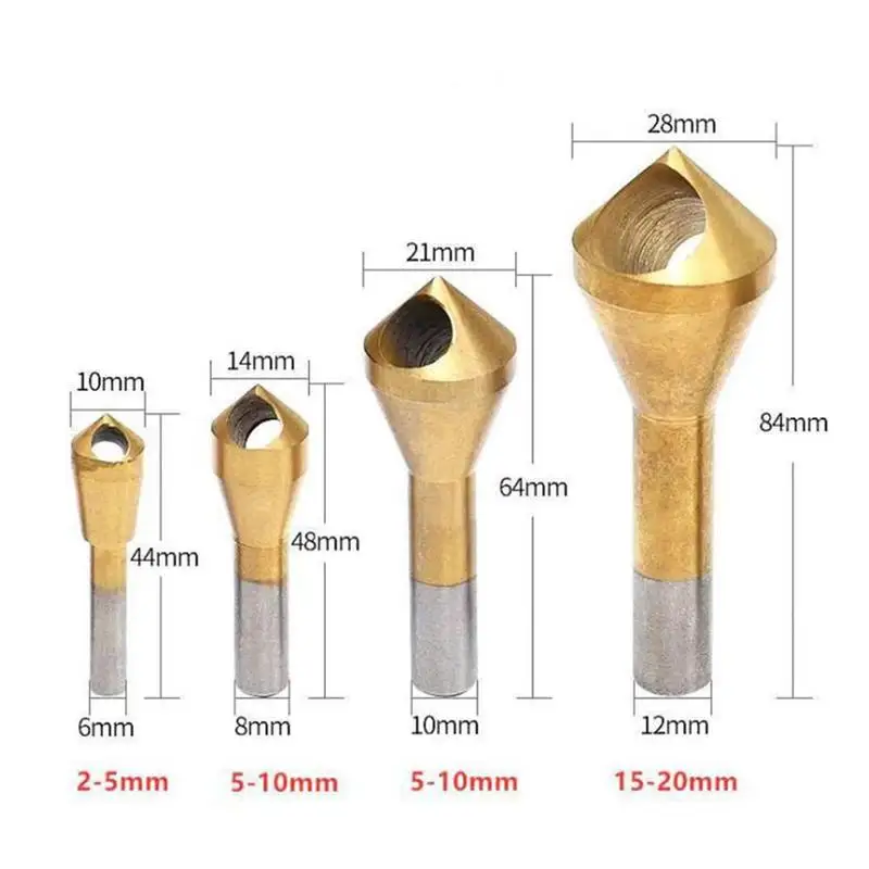 

4Pcs / Set Titanium Coated Metal Drill, Desburring Titanium Coated Drill Bits Magnification Tools 2-5 / 5-10 / 10-15 / 15-20Mm
