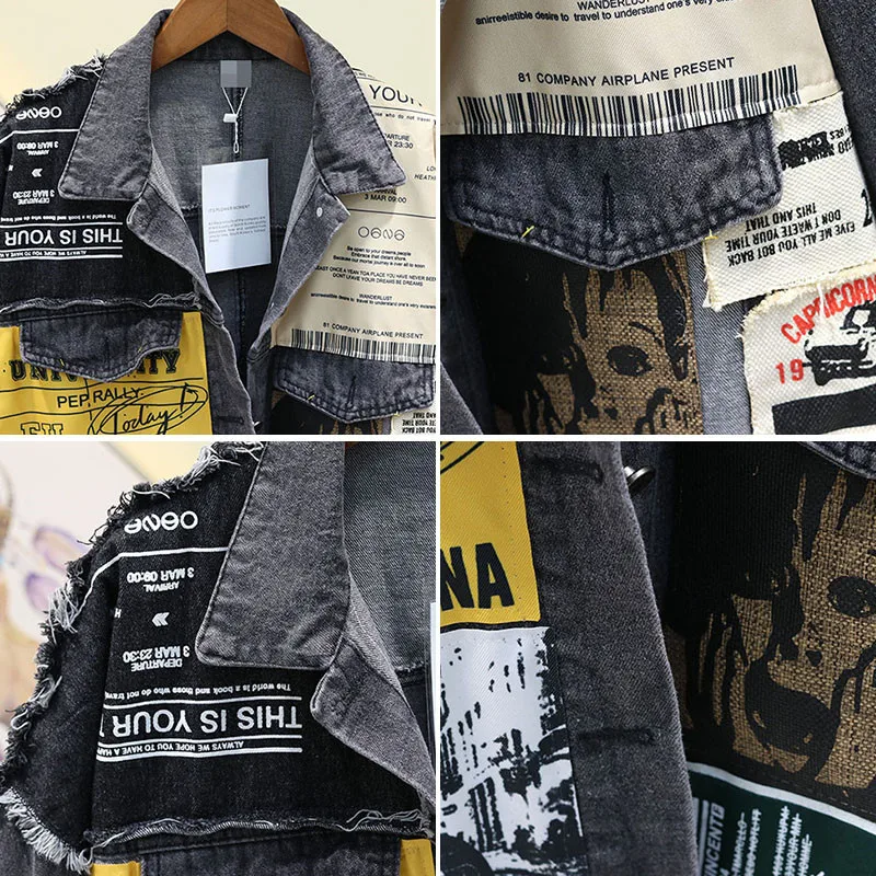 

Autumn Women Denim Jacket Long Sleeve Fashion Streetwear Asymmetric Stitch Wash Casual Loose Outwear Female Jeans Jacket Coat