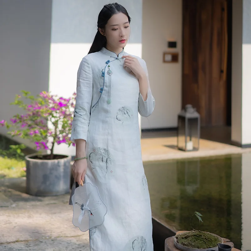 Современная традиционная китайская юбка-Чонсам hanfu летнее платье высокого