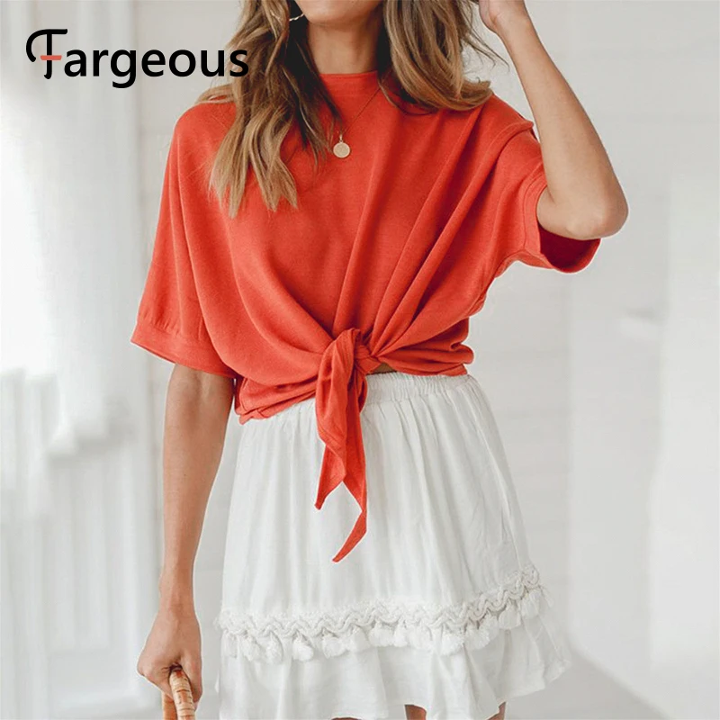 Женская футболка с коротким рукавом Fargeous повседневная однотонная уличная бантом